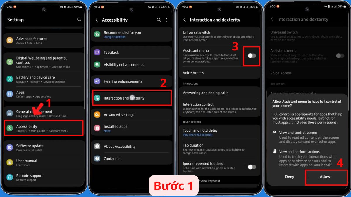 Cách tắt nguồn Android không cần nút nguồn SamSung bằng Menu Trợ năng 