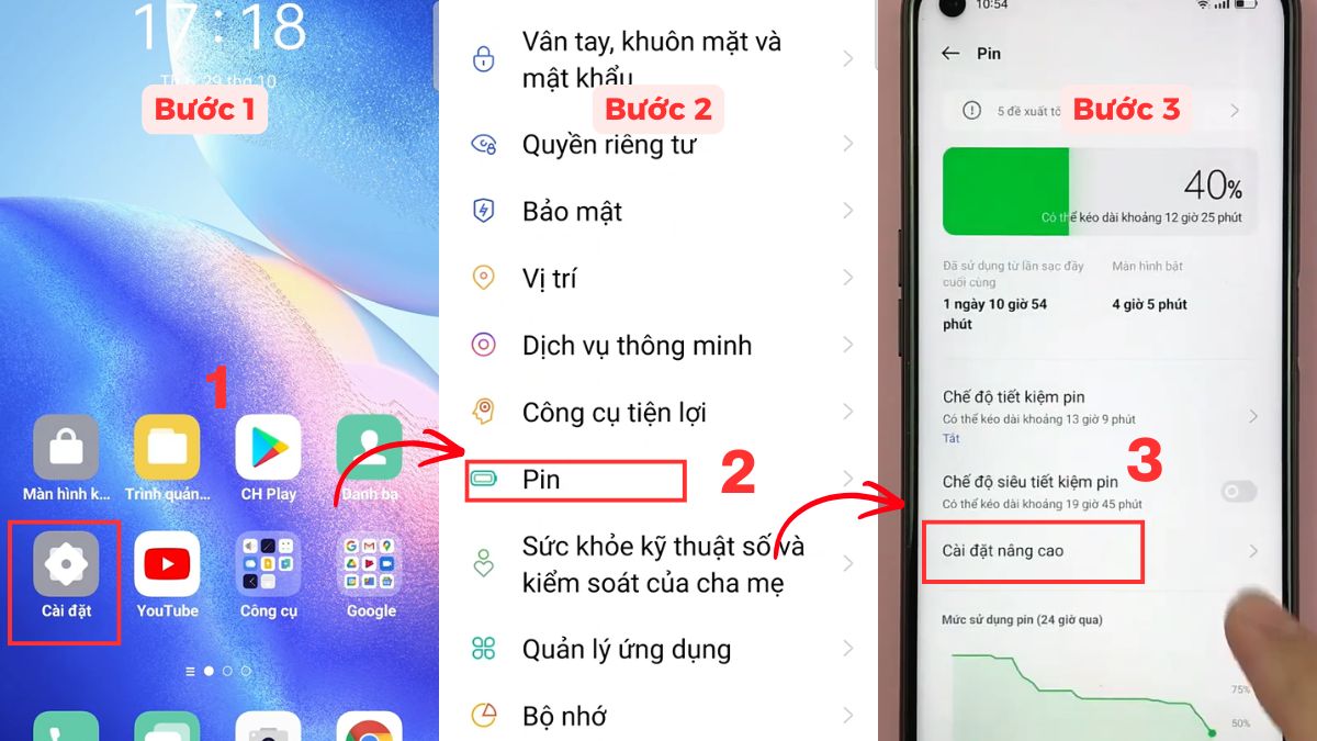 Cách bật, tắt tối ưu hóa pin trên OPPO và Realme bước 1