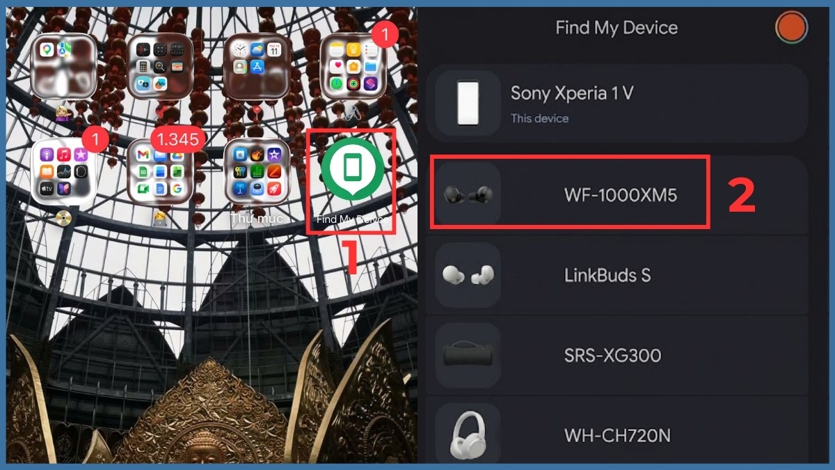 Tìm tai nghe Sony qua ứng dụng 