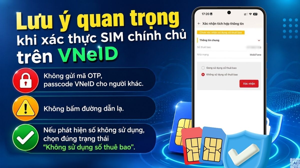 Lưu ý quan trọng khi xác thực SIM chính chủ trên VNeID