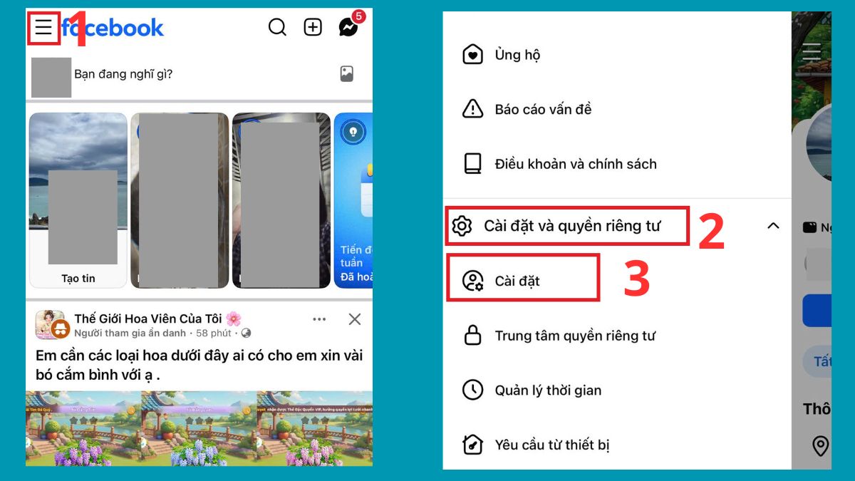 Bước 1: Vào Cài đặt và quyền riêng tư trên ứng dụng Facebook