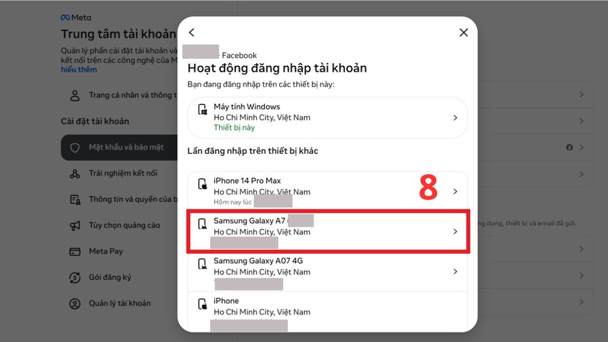 Bước 4: Đăng xuất Facebook khỏi thiết bị khác từ xa