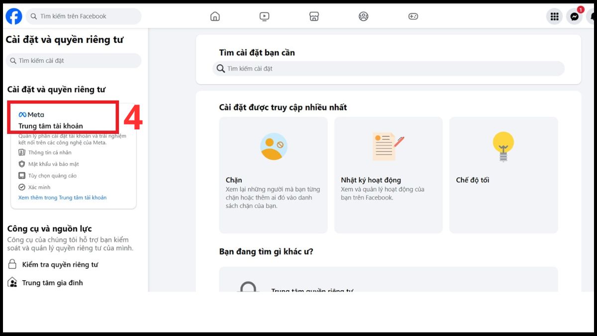 Bước 2: Vào Trung tâm tài khoản để kiểm tra bảo mật