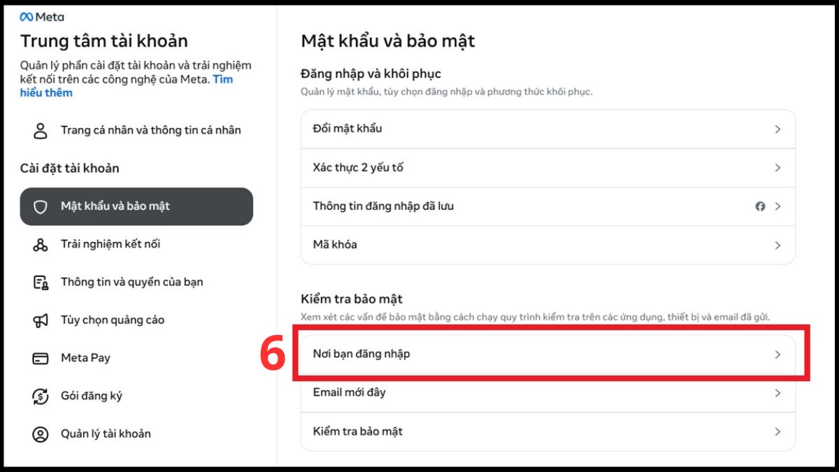 Bước 3: Xem danh sách phiên đăng nhập Facebook