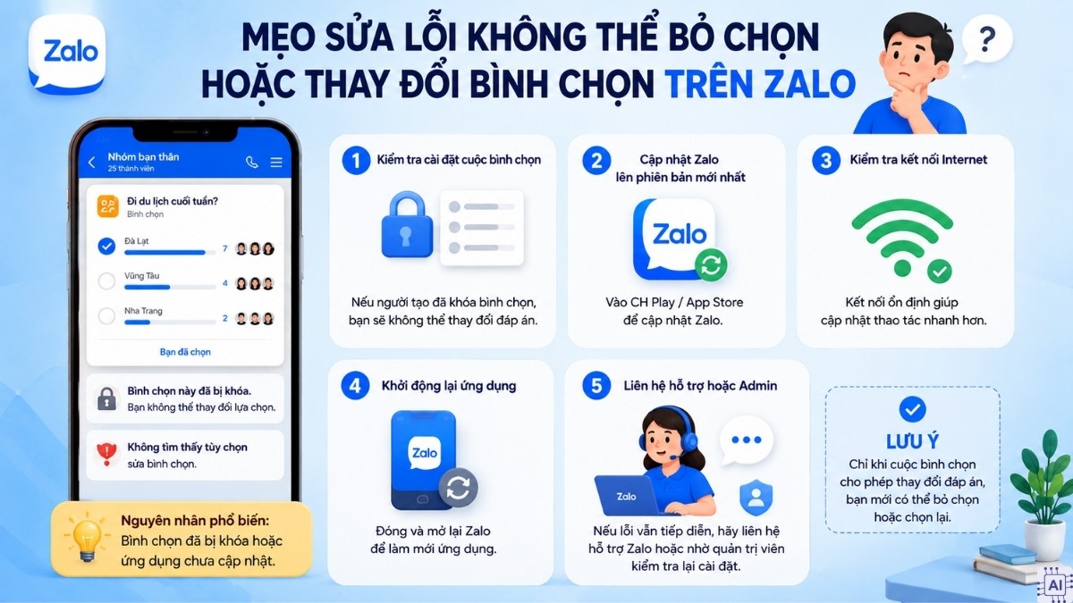 Mẹo sửa lỗi không thể bỏ chọn hoặc thay đổi bình chọn trên Zalo
