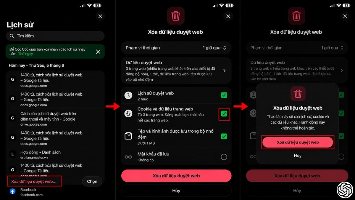 Xóa lịch sử duyệt web Coc Coc trên điện thoại bước 3
