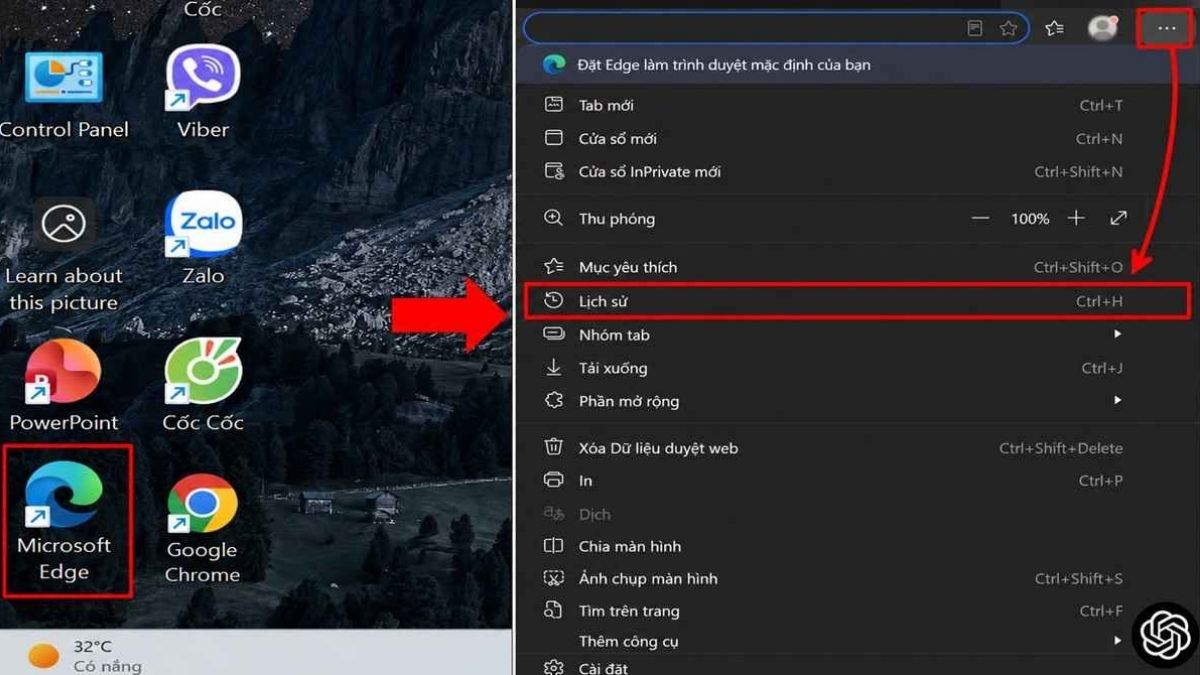 Cách xóa lịch sử duyệt web Microsoft Edge trên máy tính bước 1