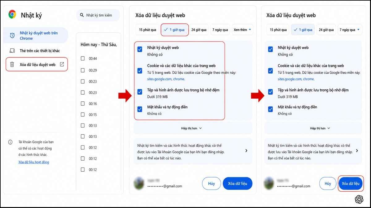 Xóa lịch sử duyệt web Google Chrome trên máy tính bước 3