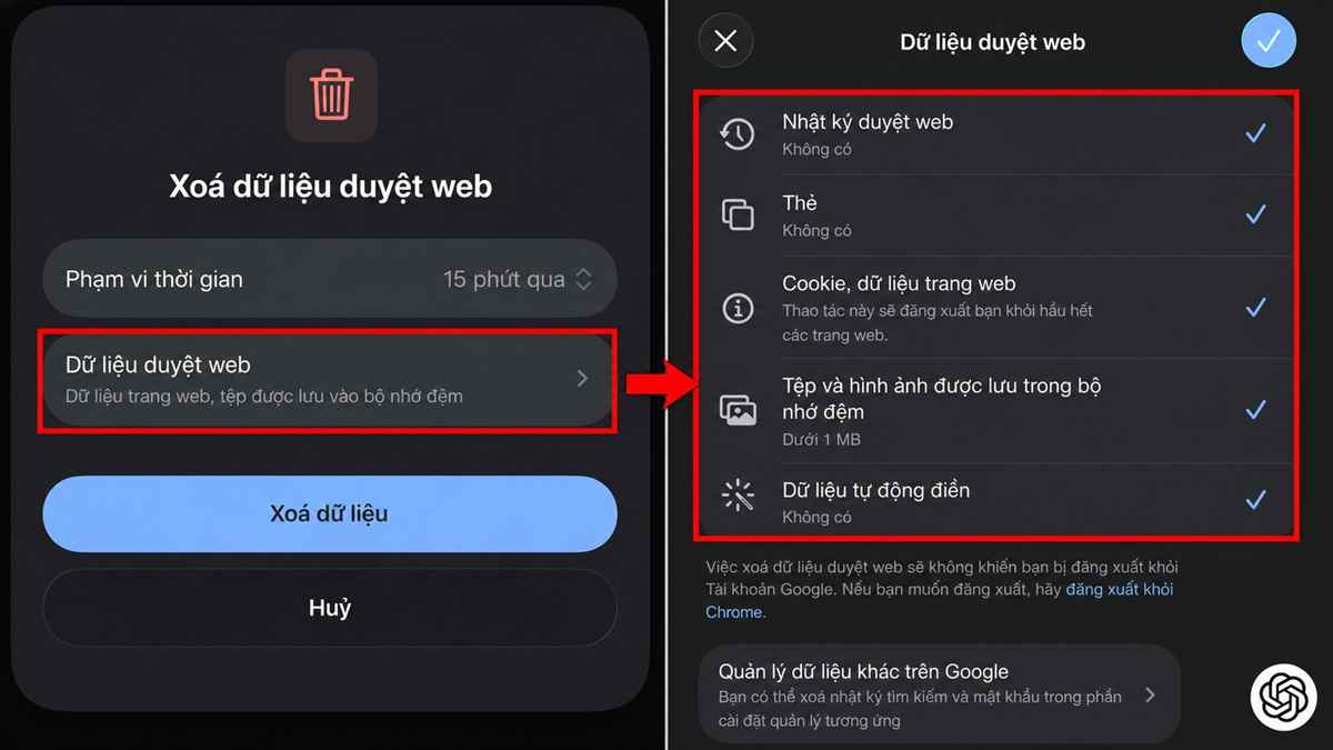 Cách Xóa lịch sử duyệt web Google Chrome trên điện thoại bước 3
