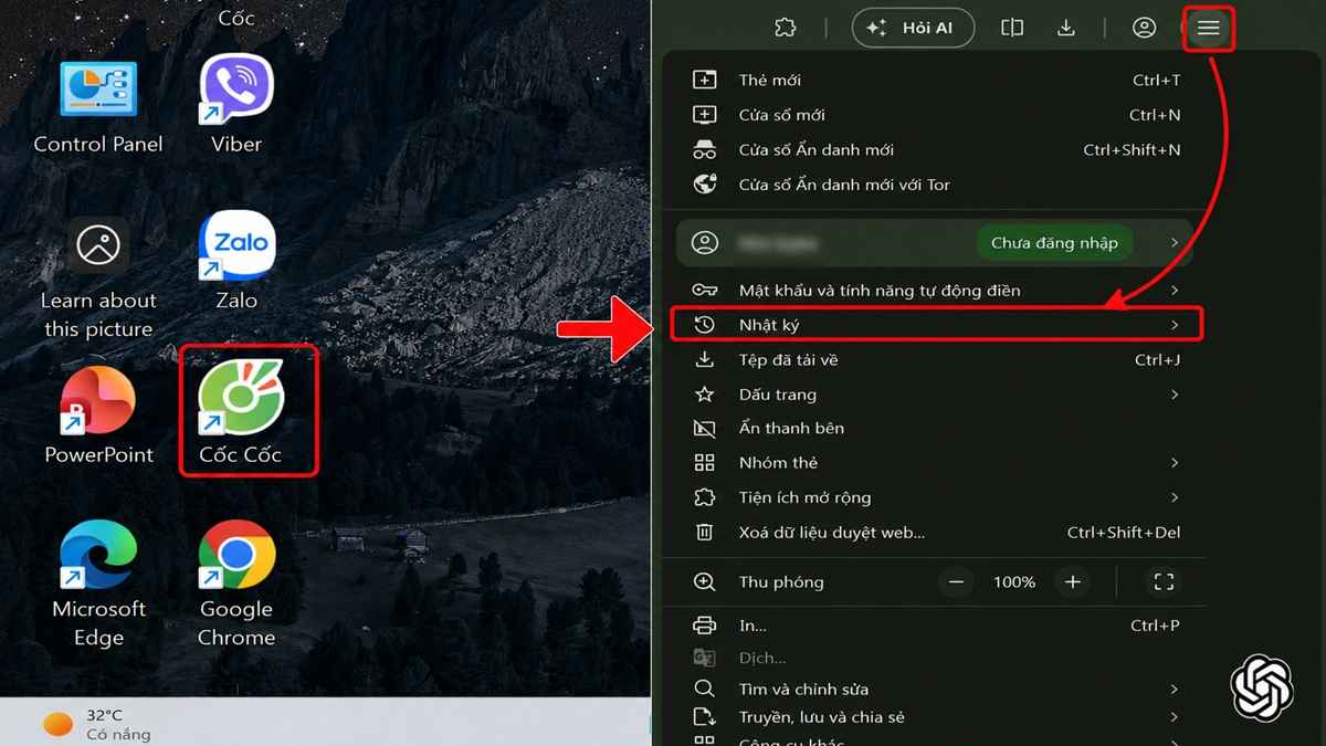 Xóa lịch sử duyệt web Coc Coc trên máy tính bước 1