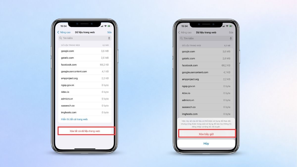 Xóa cache và dữ liệu trang web Safari qua Cài đặt bước 2