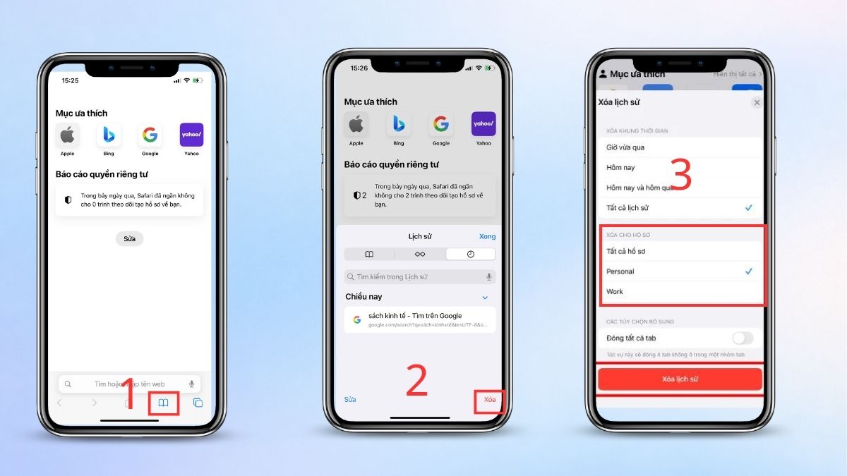 Xóa lịch sử theo từng Hồ sơ Profile trên iOS 26