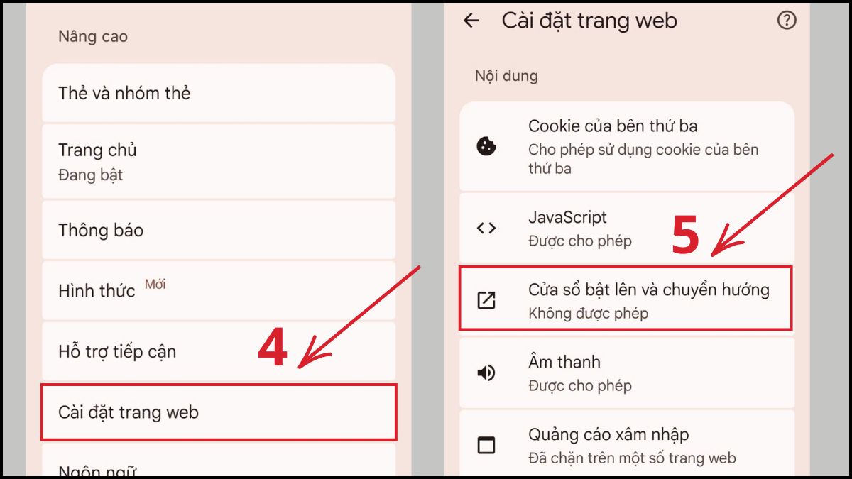 Chặn cửa sổ bật lên và chuyển hướng trên Chrome bước 3