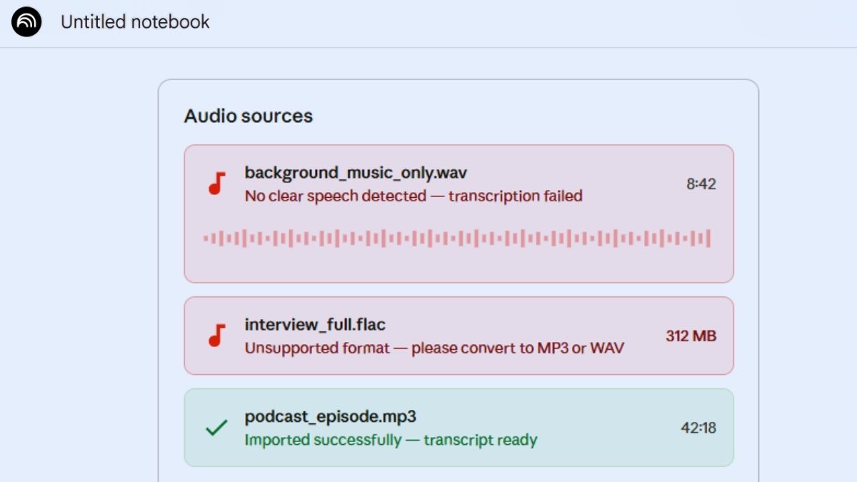 Lỗi file Audio trên NotebookLM 