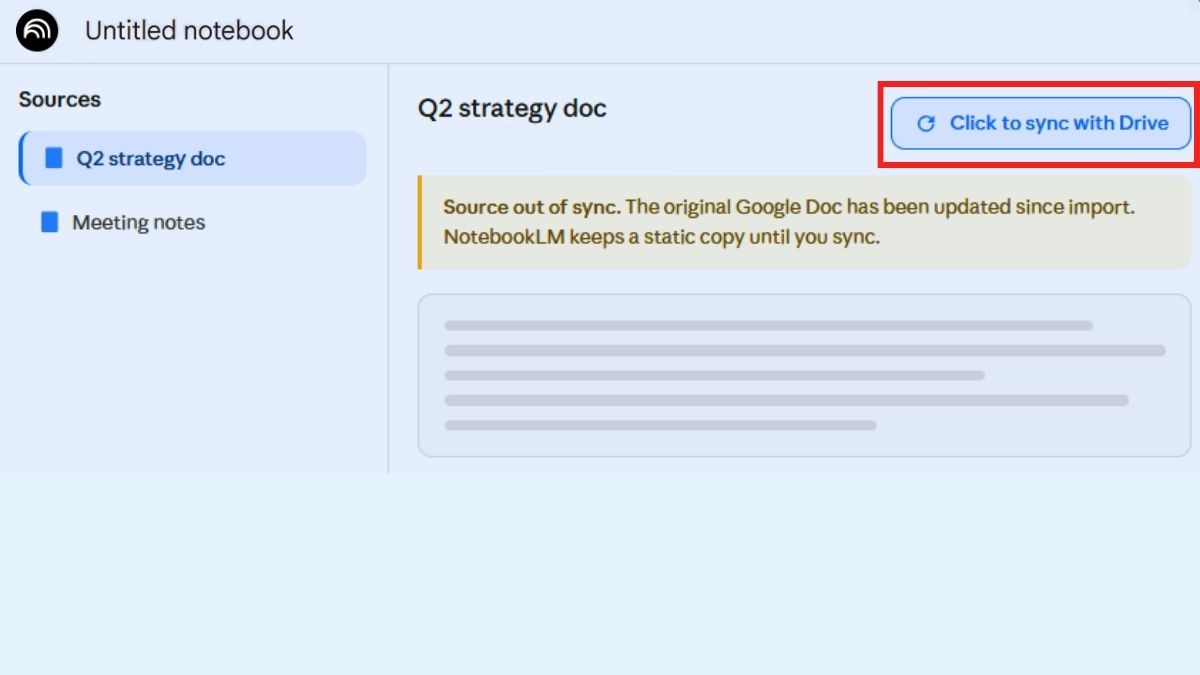 Lỗi đồng bộ với Google Docs trên NotebookLM 