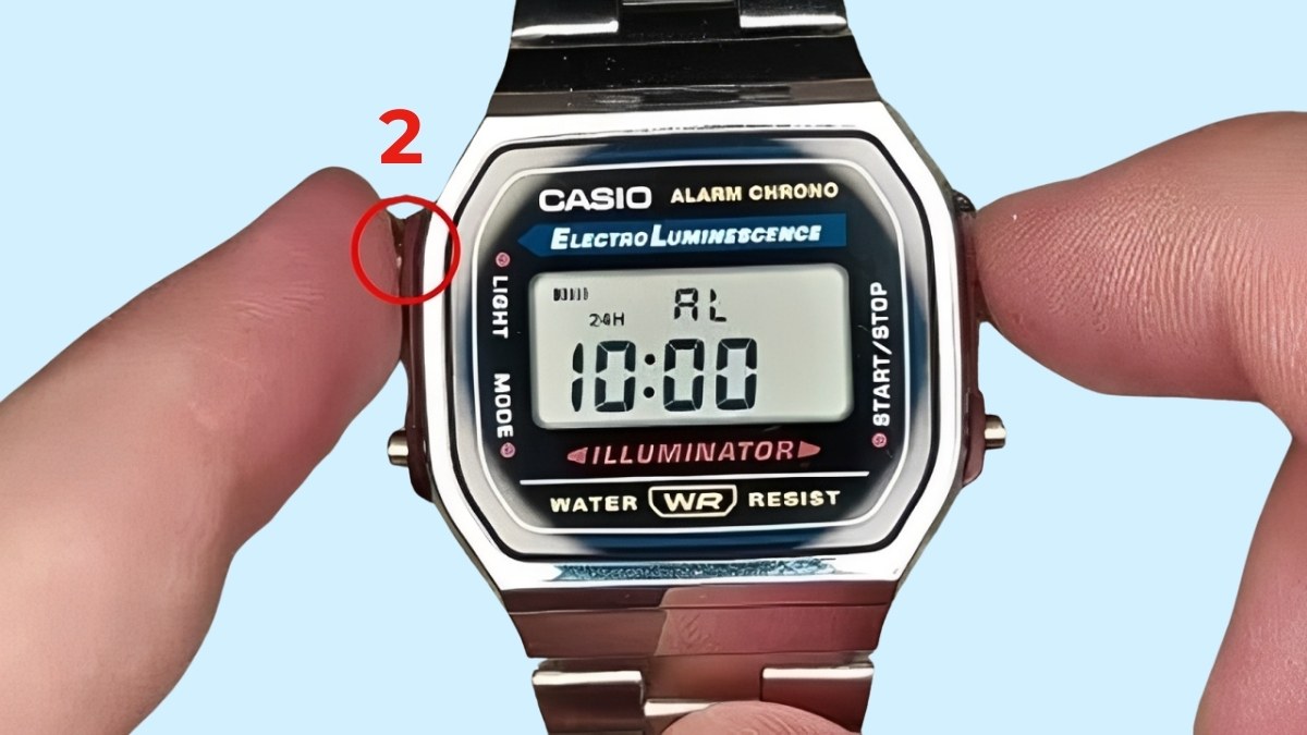 Cách cài đặt báo thức trên đồng hồ đeo tay điện tử 3 nút bước 2