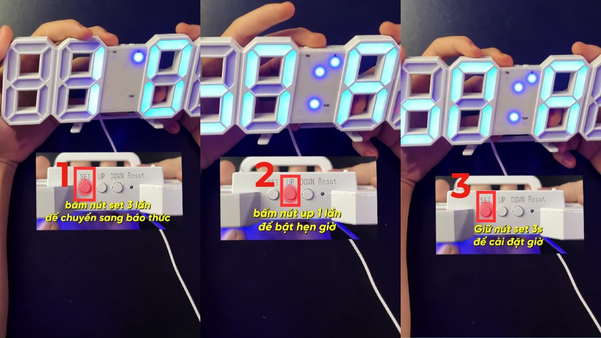 Cách cài đồng hồ báo thức để bàn Digital LED
