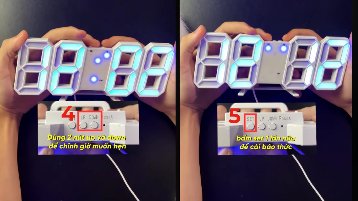 Cách cài đồng hồ báo thức để bàn Digital LED bước 4