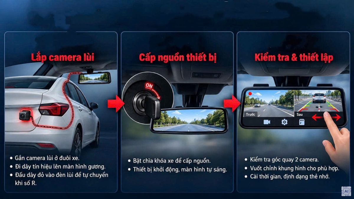 Hướng dẫn tự lắp đặt camera hành trình gương chiếu hậu bước 2