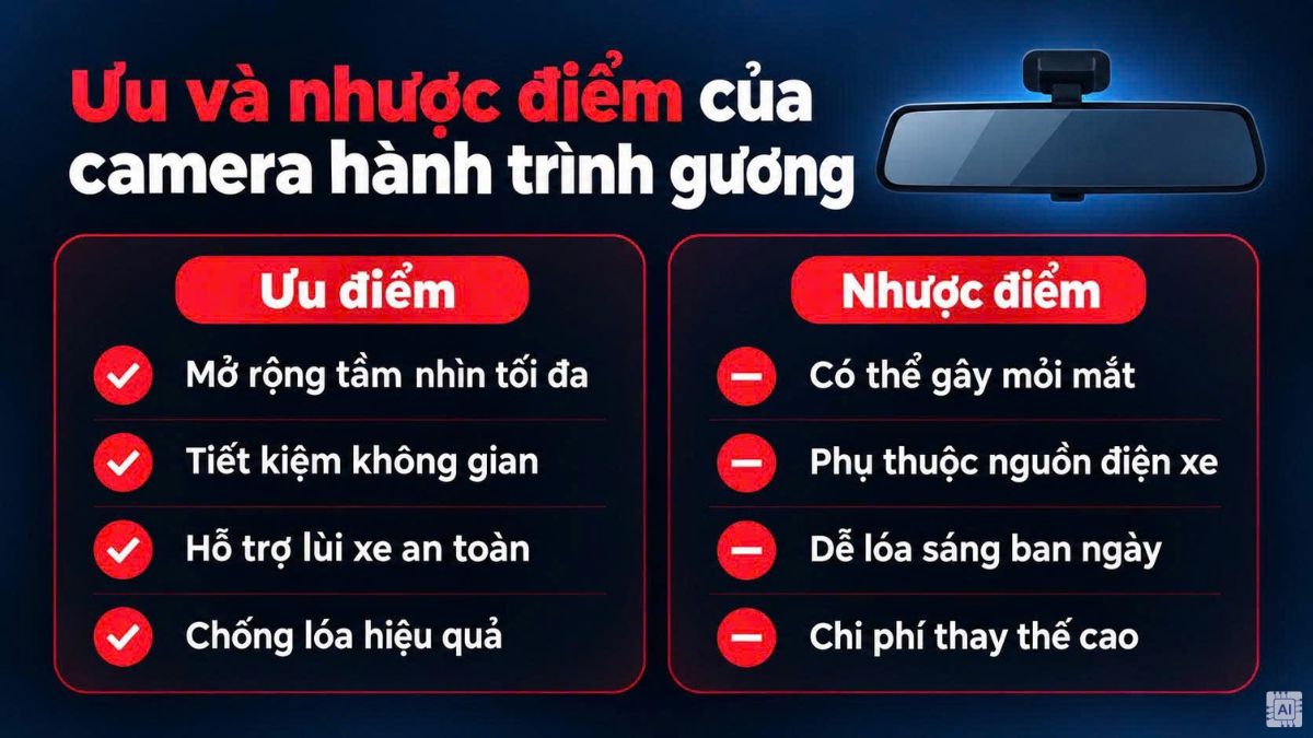 Ưu và nhược điểm của camera hành trình gương