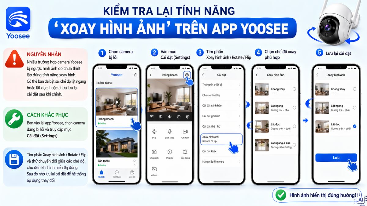 Kiểm tra lại tính năng Xoay hình ảnh trên App Yoosee