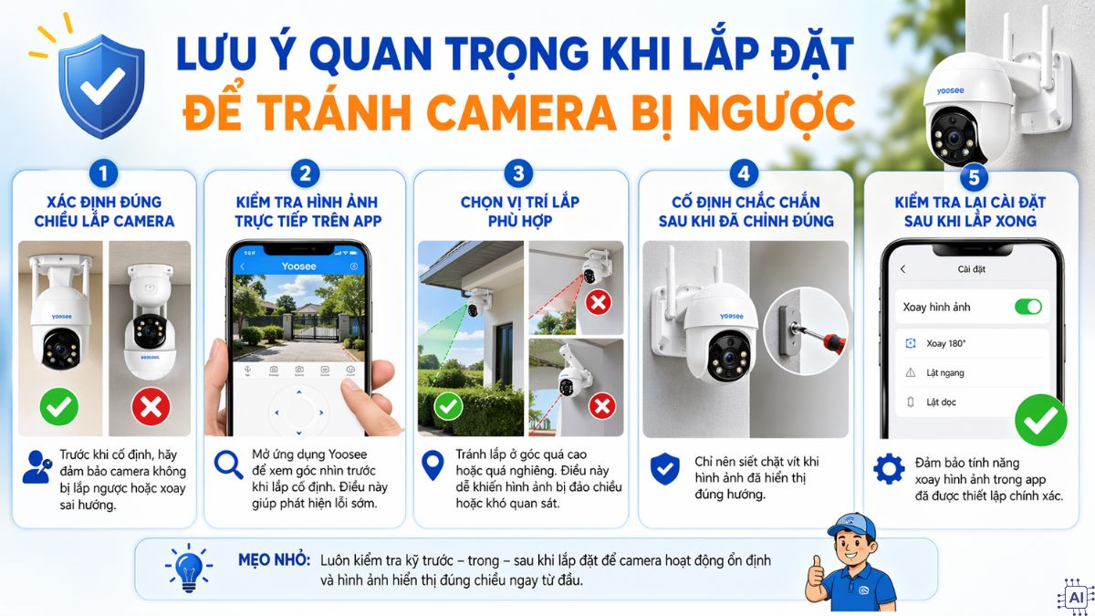 Lưu ý quan trọng khi lắp đặt để tránh camera bị ngược