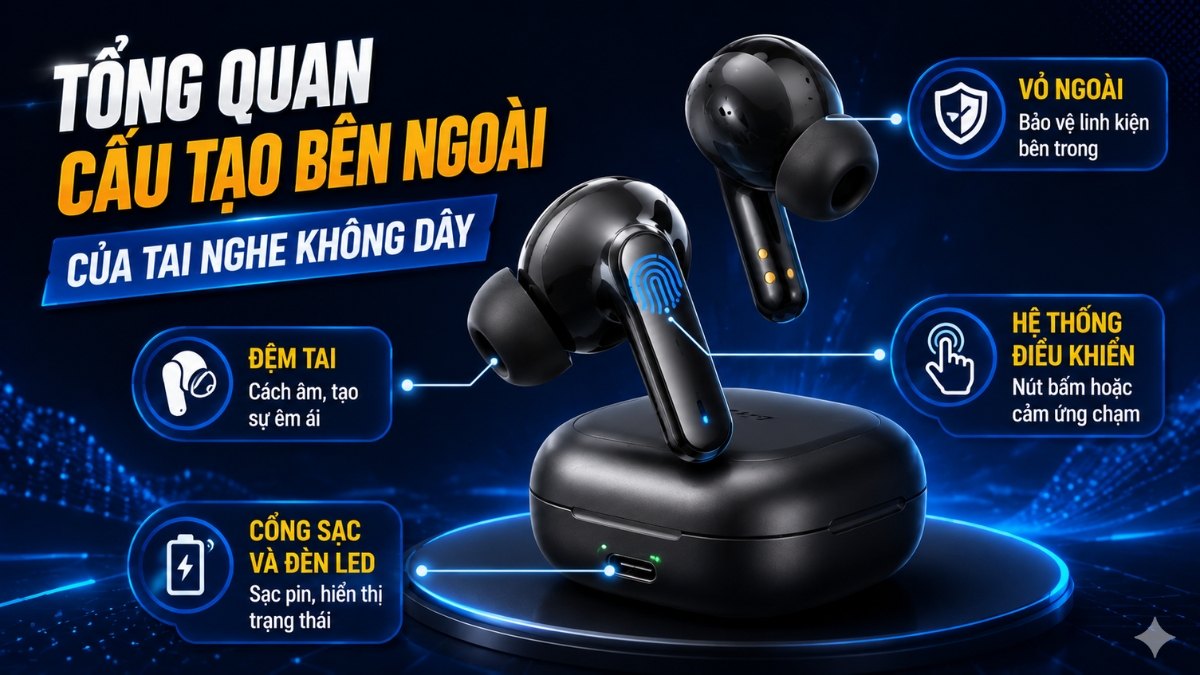 Tổng quan cấu tạo bên ngoài của tai nghe không dây 