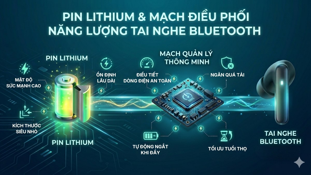 Pin sạc và Mạch quản lý pin tai nghe không dây