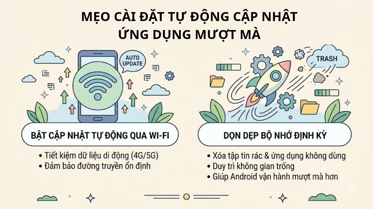 Mẹo cài đặt tự động cập nhật ứng dụng mượt mà