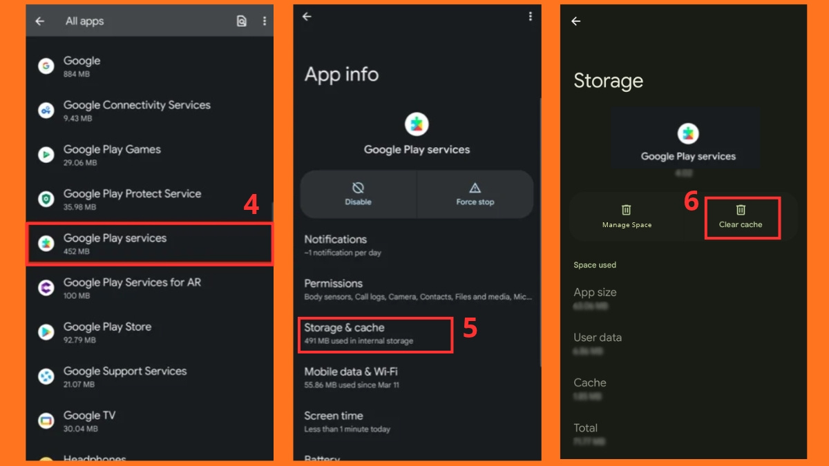 Xóa dịch vụ của Google Play và thiết lập lại bước 2