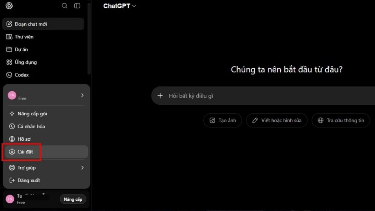 Cách cài đặt Chat GPT tiếng Việt cho giao diện bước 2