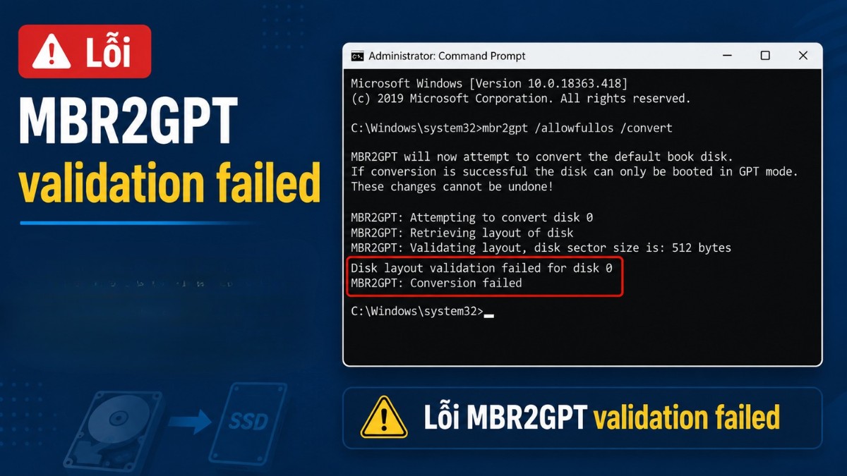 Lỗi MBR2GPT validation failed