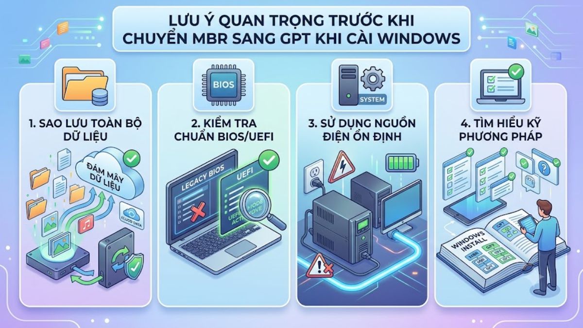 Lưu ý quan trọng trước khi chuyển MBR sang GPT khi cài Windows