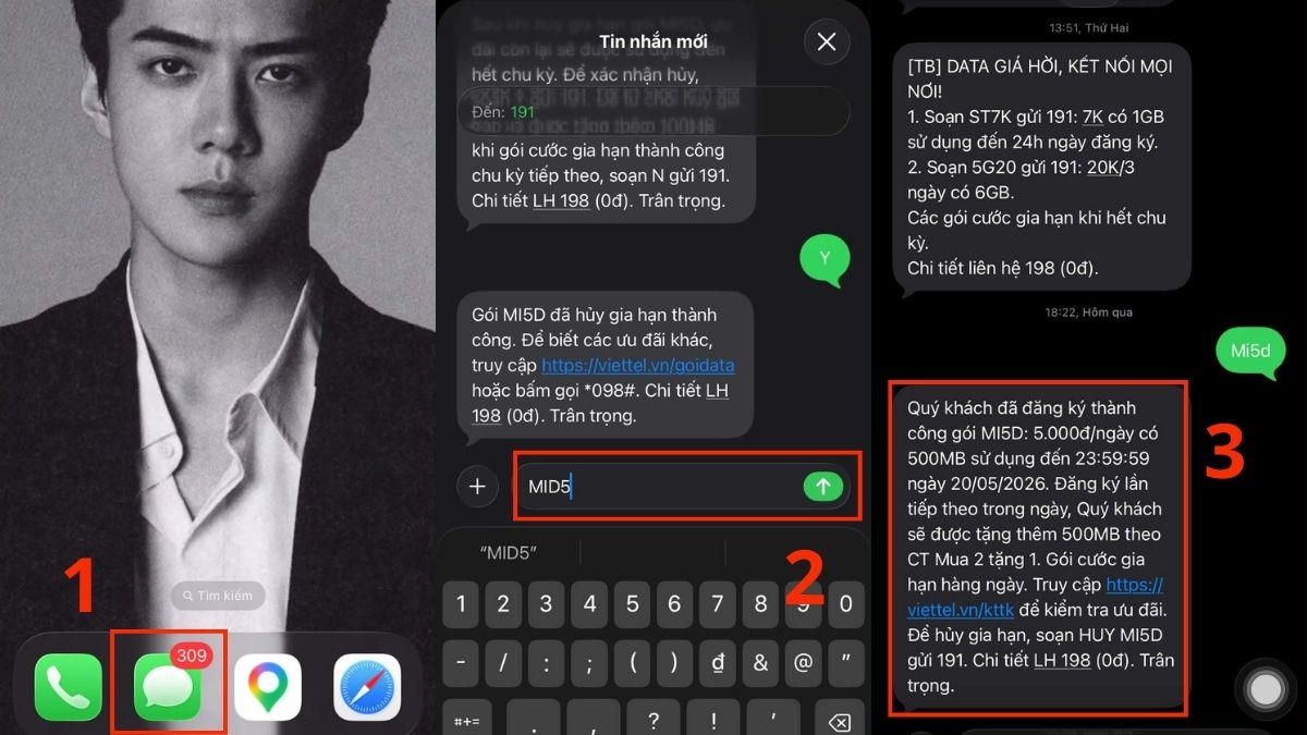 Cách đăng ký 4G Viettel 1 tháng qua SMS bước 1