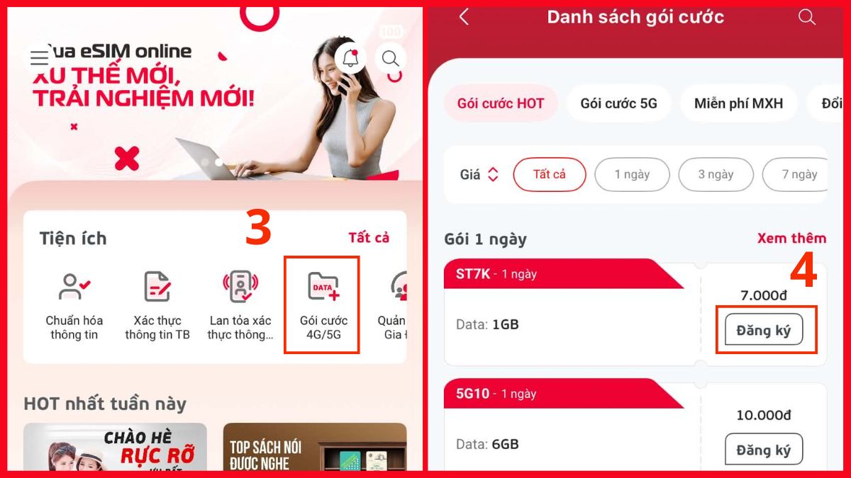 Cách đăng ký 4G Viettel 1 tháng Qua ứng dụng My Viettel bước 3