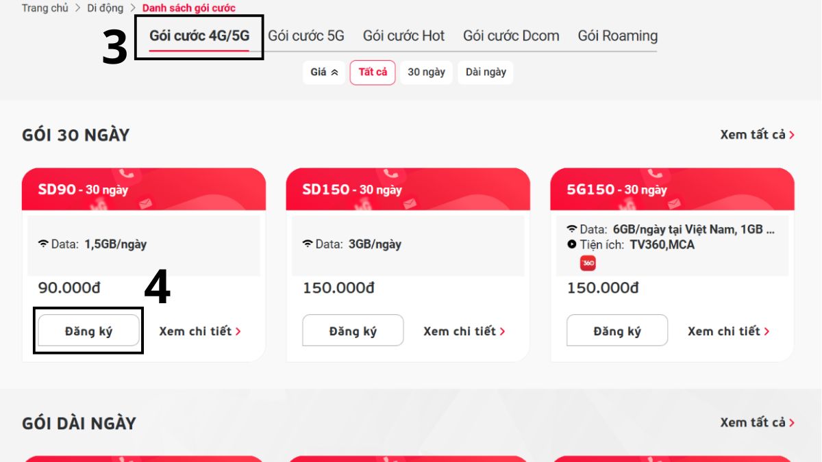 Cách đăng ký 4G Viettel 1 tháng Qua website Viettel.vn bước 3