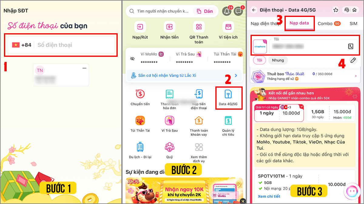 Đăng ký gói 4G Vinaphone trên MoMo