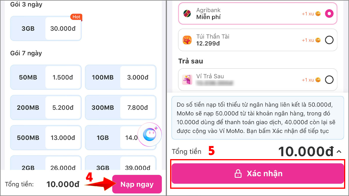 Cách mua 4G cho người khác Vinaphone bước 4