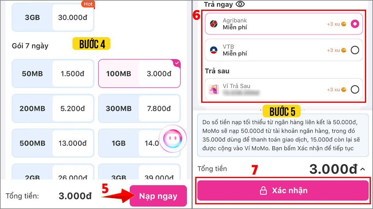Đăng ký gói 4G Vinaphone trên MoMo bước 4