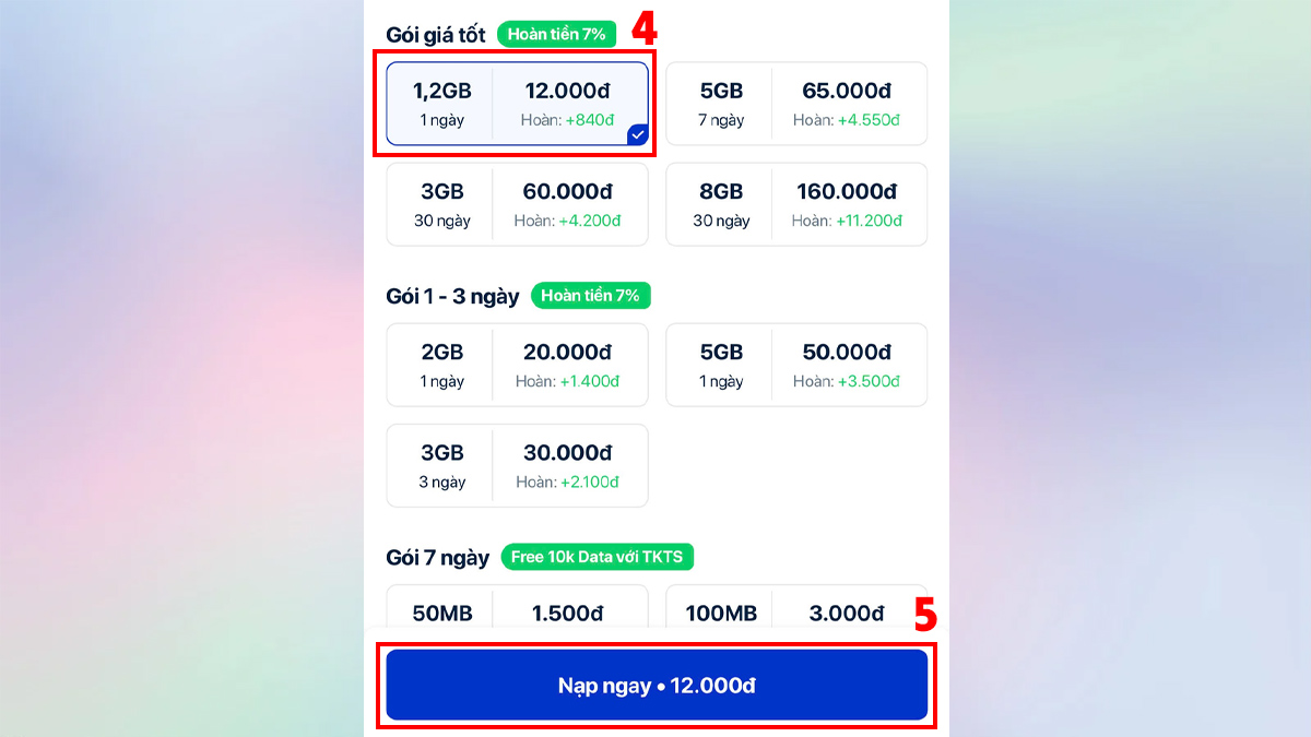 Đăng ký gói 4G Vinaphone trên ZaloPay bước 4