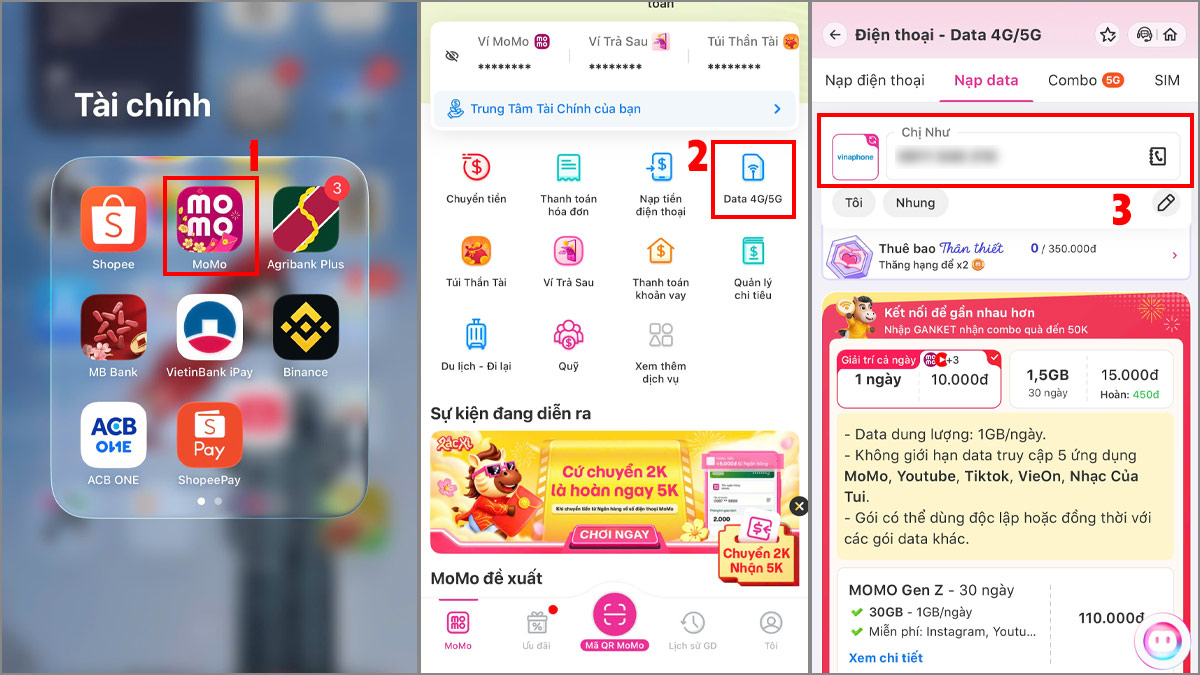 Cách mua 4G cho người khác Vinaphone bước 1