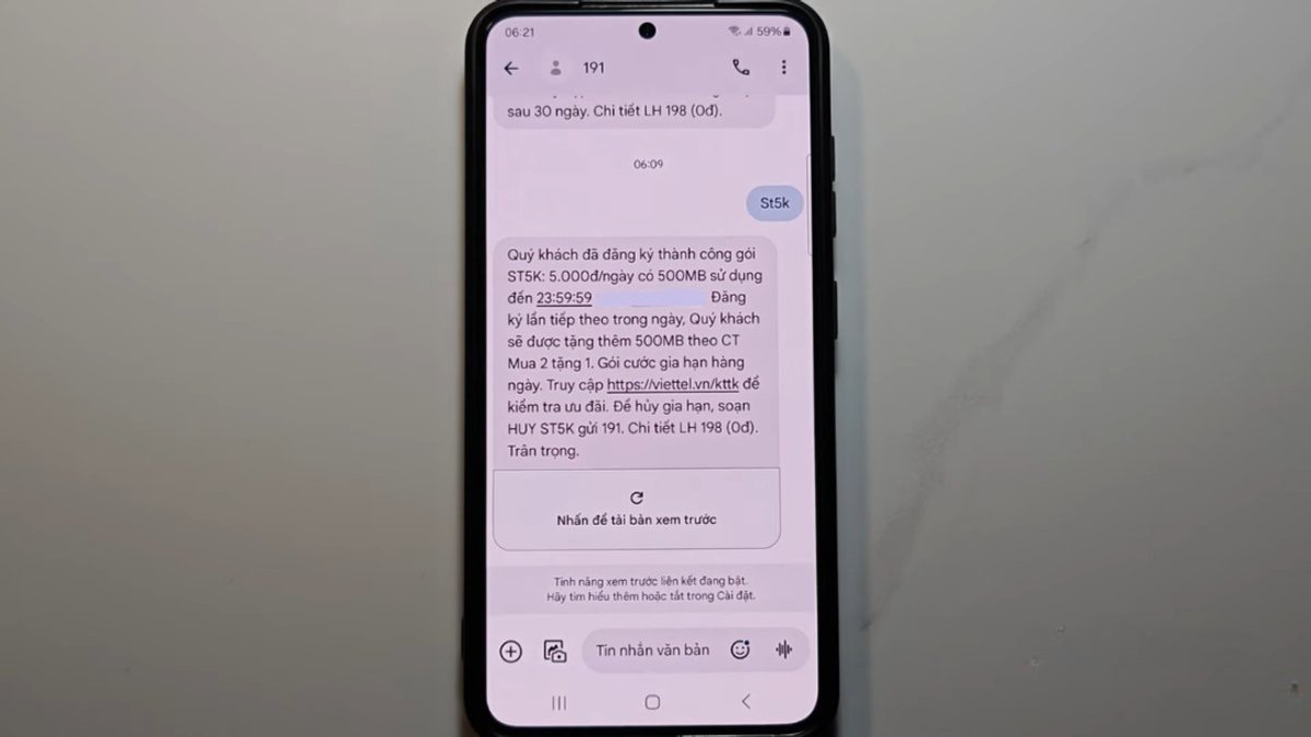Cách đăng ký 5G Viettel 1 ngày qua SMS bước 3