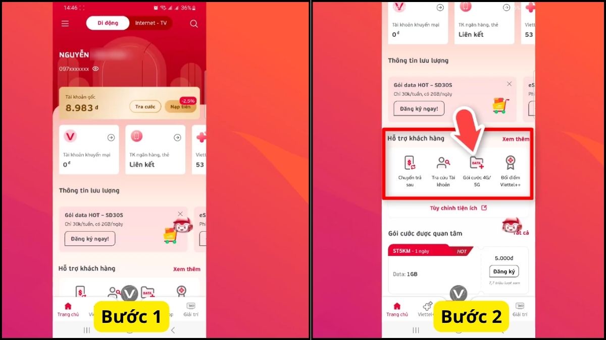 Cách đăng ký 5G Viettel 1 ngày qua My Viettel bước 1
