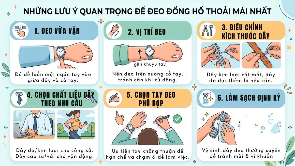 Những lưu ý quan trọng để đeo đồng hồ thoải mái nhất