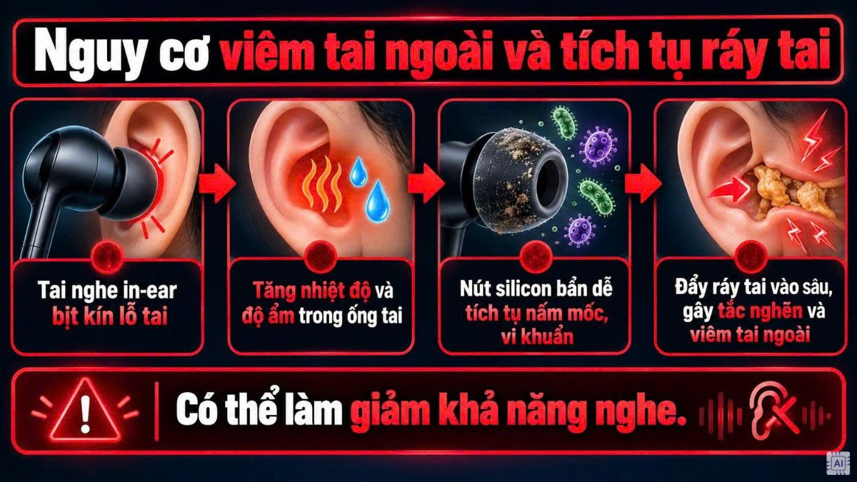 Nguy cơ viêm tai ngoài và tích tụ ráy tai
