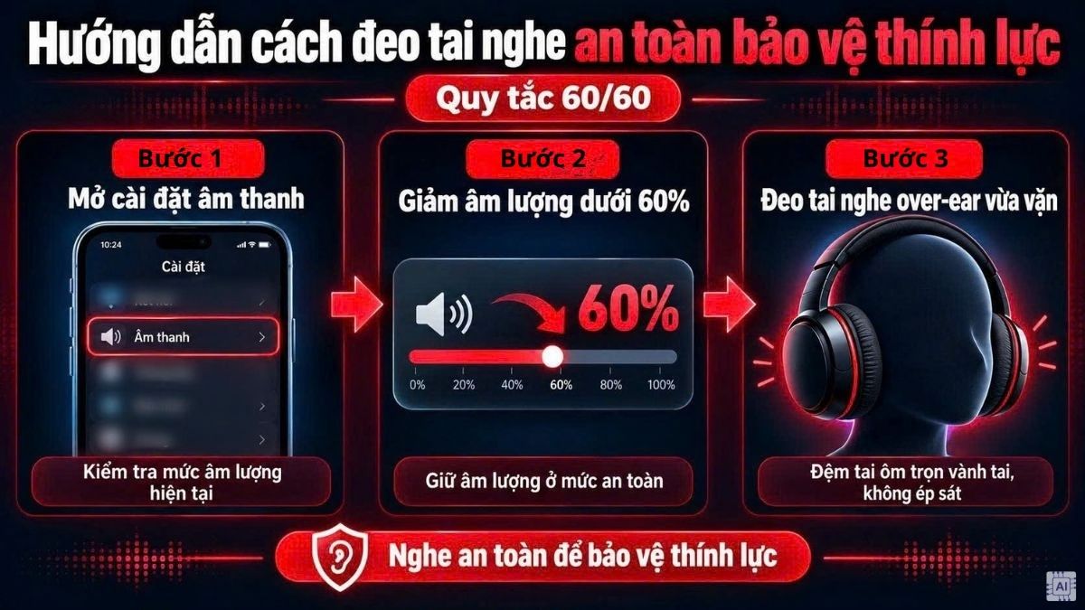 Hướng dẫn cách đeo tai nghe an toàn bảo vệ thính lực bước 1