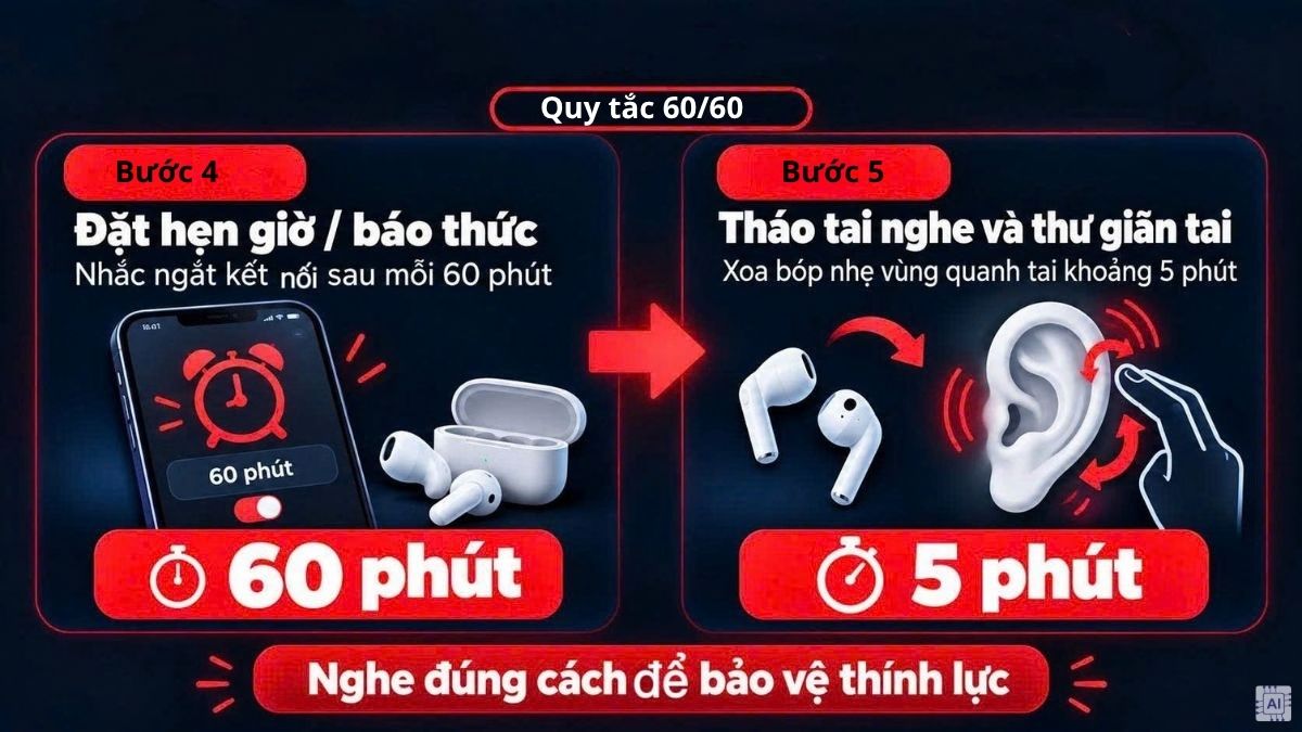Hướng dẫn cách đeo tai nghe an toàn bảo vệ thính lực bước 2