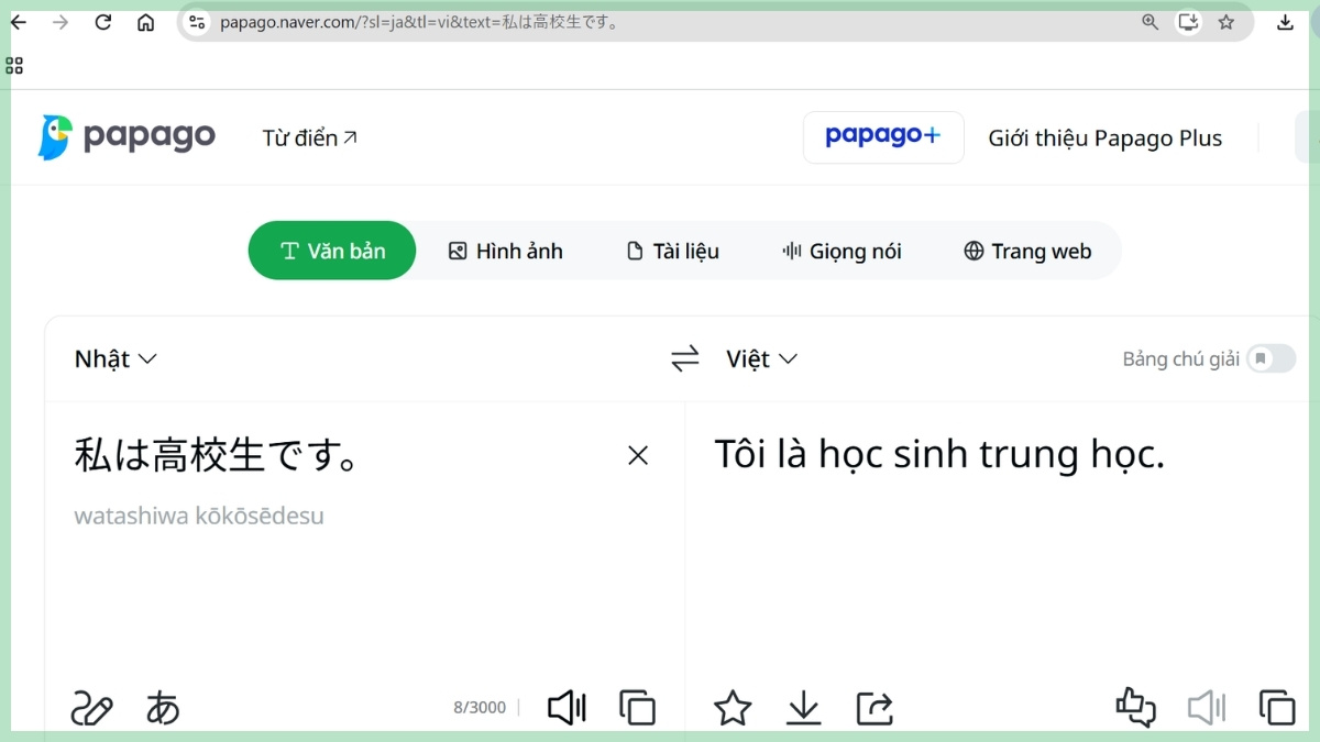 Naver Papago dịch tiếng Nhật chuẩn ngữ cảnh