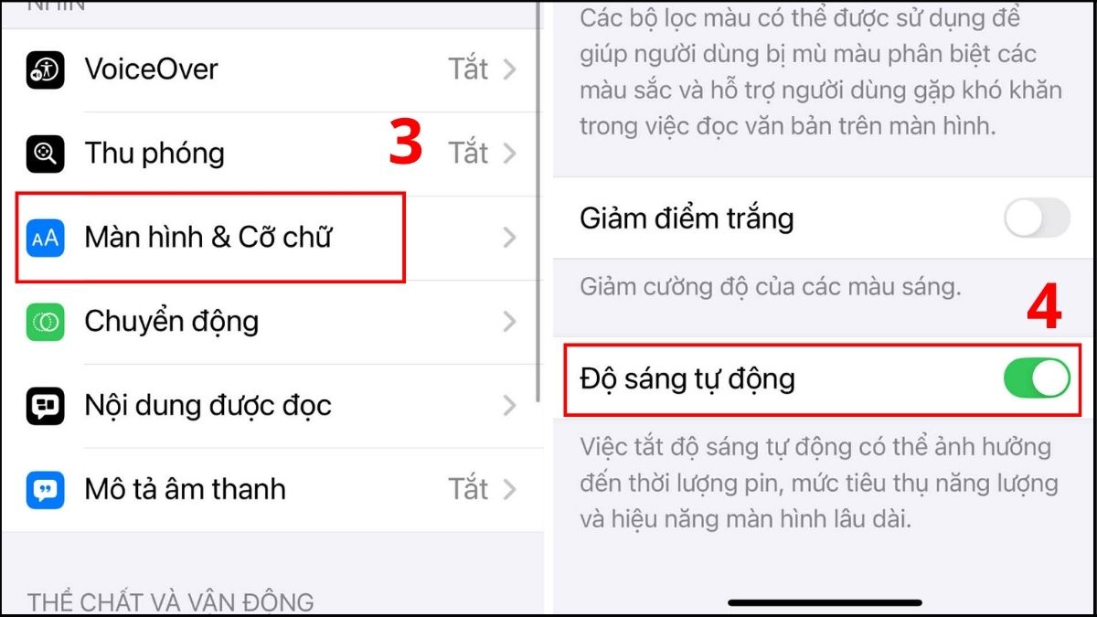 Cách bật/tắt tính năng Độ sáng tự động trên iPhone 14 Pro Max bước 2