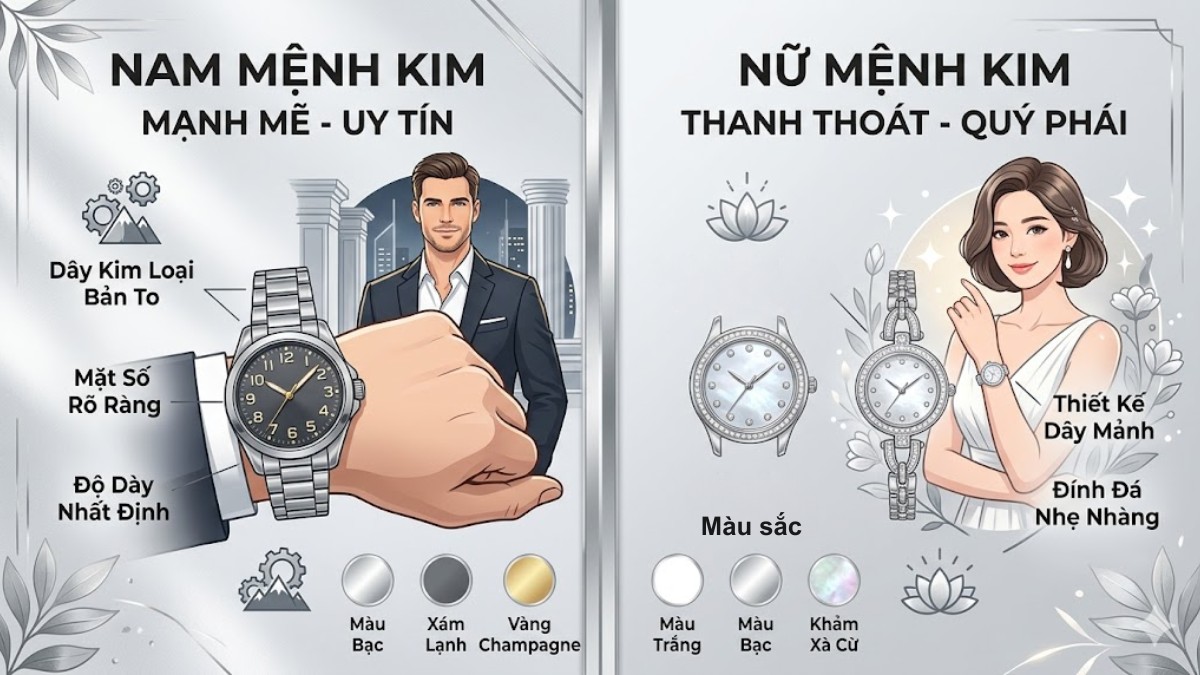 Cách chọn đồng hồ cho nam và nữ mệnh Kim